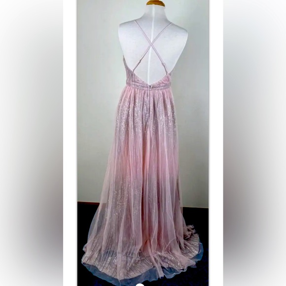 ZORA SHEER SEQUIN DEEP V-NECK GOWN IN PINK RED